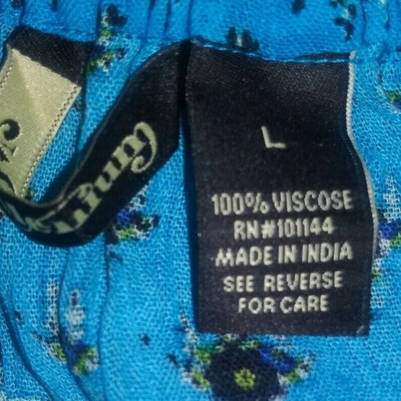 Womens L maxi skirt Cottagecore Peasant modest Boho printed teal blue side slits - Picture 6 of 11